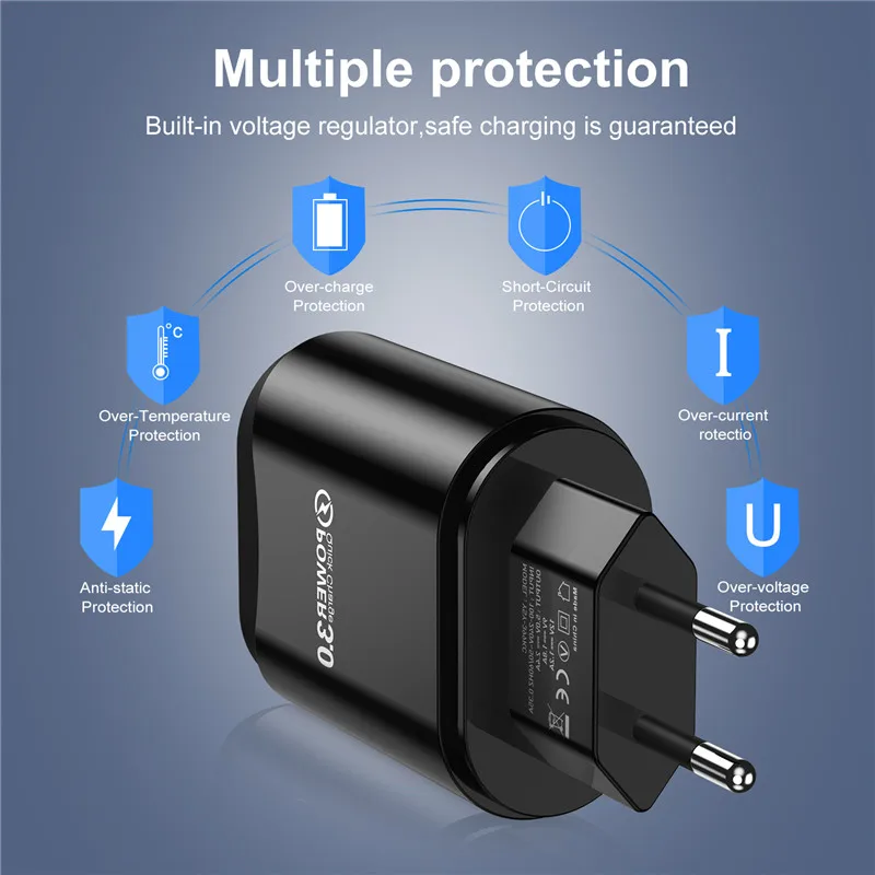 QC3.0 Single Port EU / US Fast Charging Mobile Phone Charger USB Charger Smart Tablet Charging Head for iPhone 12 Samsung S9 S8
QC3.0 Single Port EU / US Fast Charging Mobile Phone Charger USB Charger Smart Tablet Charging Head for iPhone 12 Samsung S9 S8