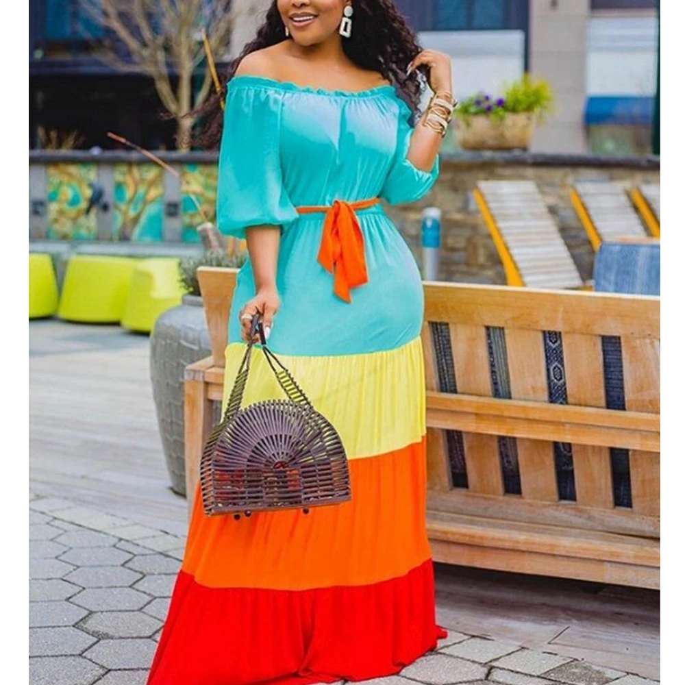 Lugentolo Women Long Dress 2020 Summer Fashion Colorful Stitching Off The Shoulder High Waist Wrist Sleeve Womens Dresses
Lugentolo Women Long Dress 2020 Summer Fashion Colorful Stitching Off The Shoulder High Waist Wrist Sleeve Womens Dresses