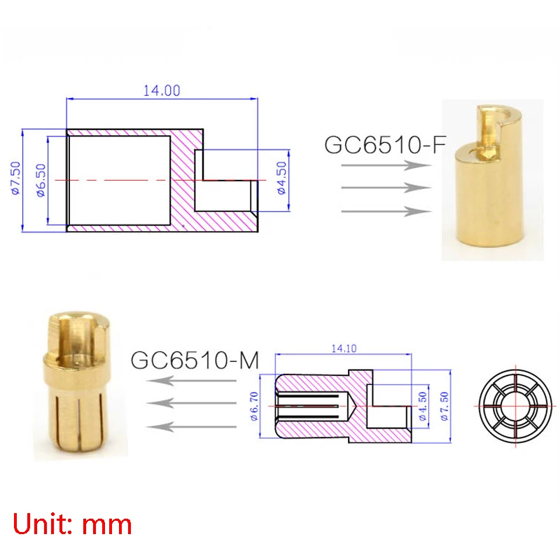 10pcs GC6510 Banana Plug Connector 6.5mm Female/Male Gold-plated Copper 65A 8AWG for RC Model Airplane Drone FPV Racing DIY 
10pcs GC6510 Banana Plug Connector 6.5mm Female/Male Gold-plated Copper 65A 8AWG for RC Model Airplane Drone FPV Racing DIY
