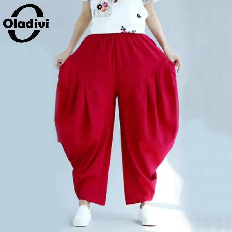 Женские свободные шаровары Oladivi, однотонные длинные брюки из хлопка и льна с широкими штанинами, повседневные брюки большого размера XXL, 3XL, в...
Женские свободные шаровары Oladivi, однотонные длинные брюки из хлопка и льна с широкими штанинами, повседневные брюки большого размера XXL, 3XL, в...