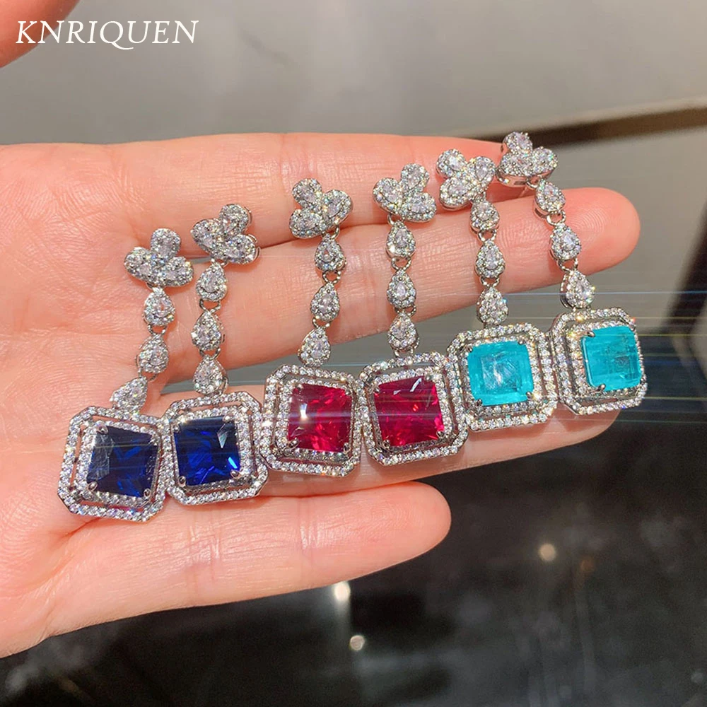 Luxury Charms 925 Sterling Silver 9*9mm Paraiba Tourmaline Ruby Aquamarine Stone Lab Diamond Wedding Dangle Earrings for Women
Luxury Charms 925 Sterling Silver 9*9mm Paraiba Tourmaline Ruby Aquamarine Stone Lab Diamond Wedding Dangle Earrings for Women