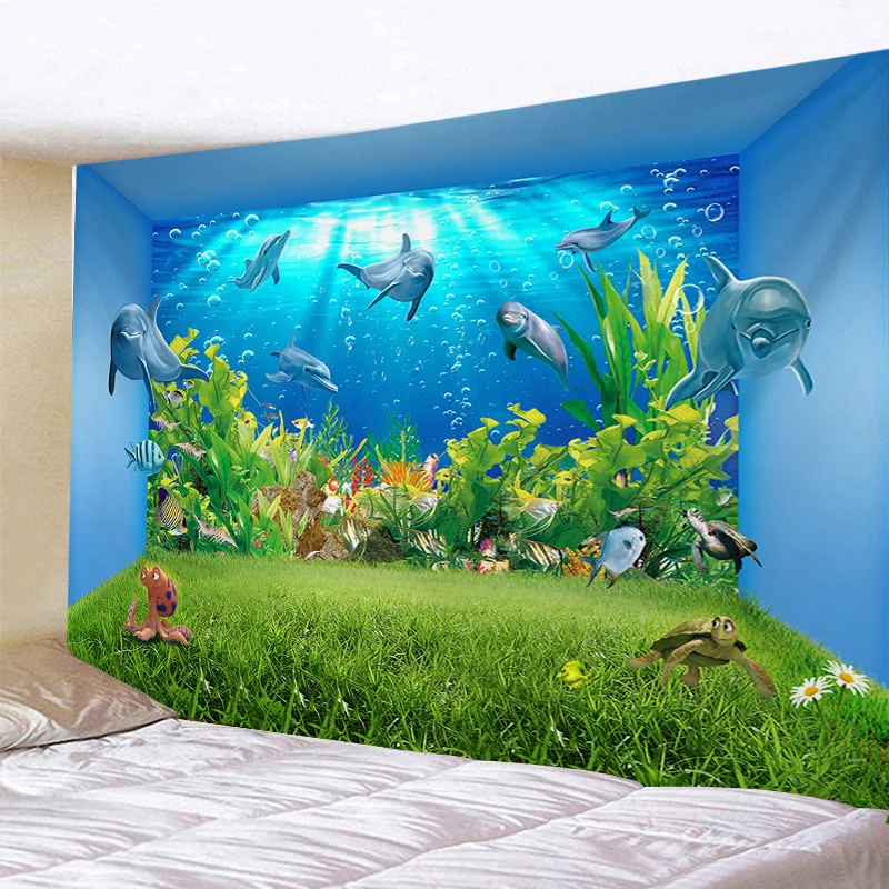 

Ocean Tapestry Wall Hanging 3d Dolphin Sea Turtle Coral Boho Decor Bedroom Wall Carpet Underwater World Children Room Decoration