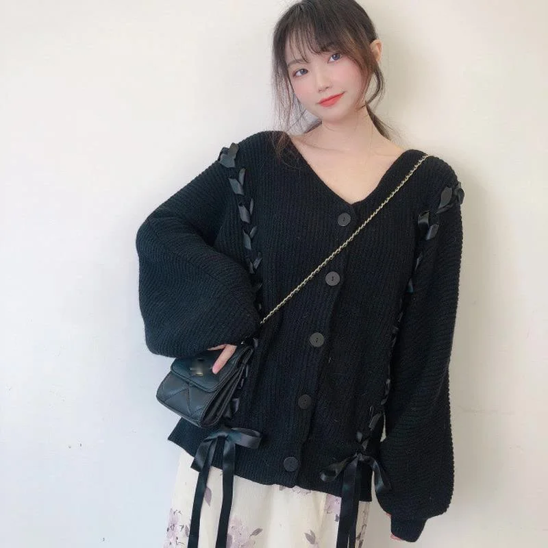 Bowknot Drawstring Design Slim Pull Femme V Neck Single Breast Long Sleeve Knit Swetaer Cardigans Women Coat Spring Korean Sweet
Bowknot Drawstring Design Slim Pull Femme V Neck Single Breast Long Sleeve Knit Swetaer Cardigans Women Coat Spring Korean Sweet
