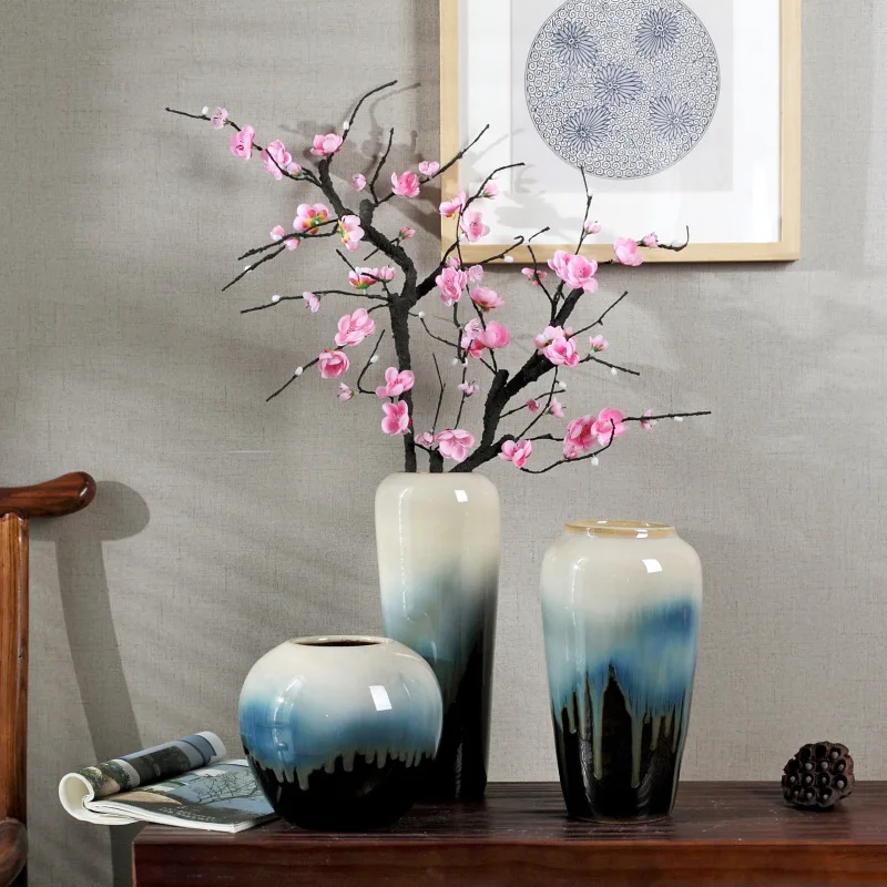 

Керамическая ваза Цзиндэчжэнь, современная простая гостиная, Цветочная композиция, сухие цветы, украшение для телевизора, кабинета, домашн...