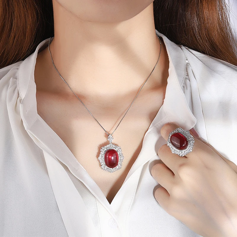 2021 New fashion retro red CZ zircon necklace ring set wedding party banquet dressing jewelry set free shipping
2021 New fashion retro red CZ zircon necklace ring set wedding party banquet dressing jewelry set free shipping