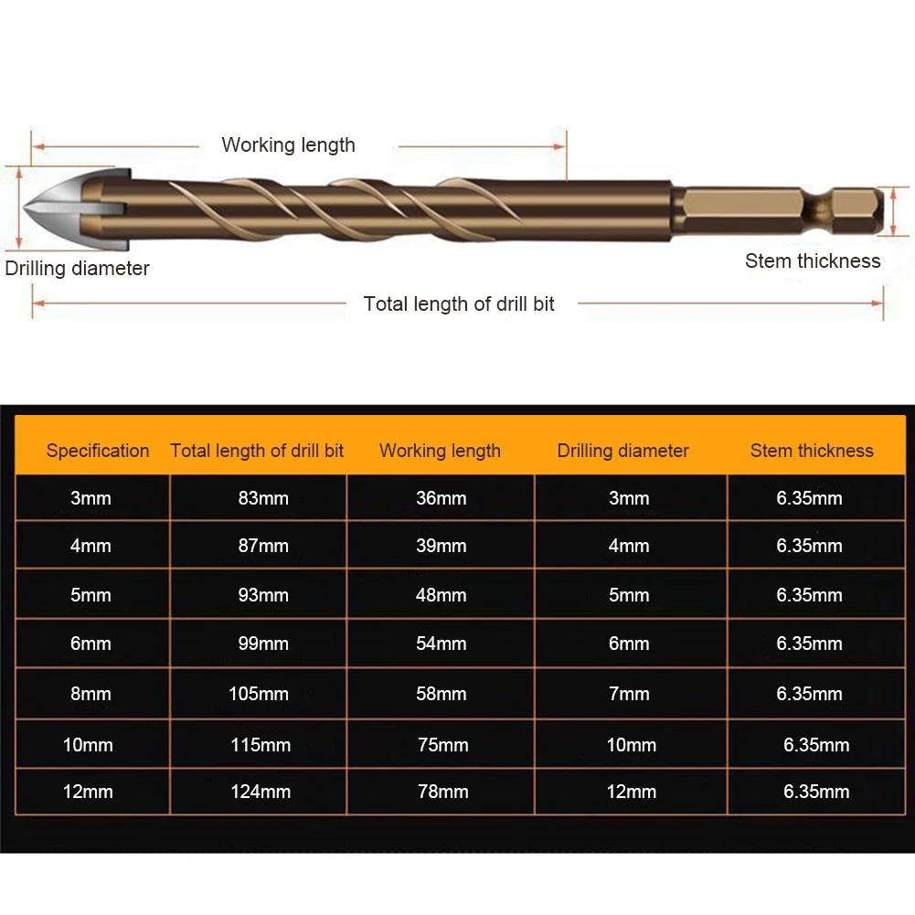 Woodworking 3-12mm Cross Hex Tile Drill Bits Glass Ceramic Concrete Hole Opener 1/4 Hex Shank Brick Hard Alloy Triangle Bit Tool
Woodworking 3-12mm Cross Hex Tile Drill Bits Glass Ceramic Concrete Hole Opener 1/4 Hex Shank Brick Hard Alloy Triangle Bit Tool