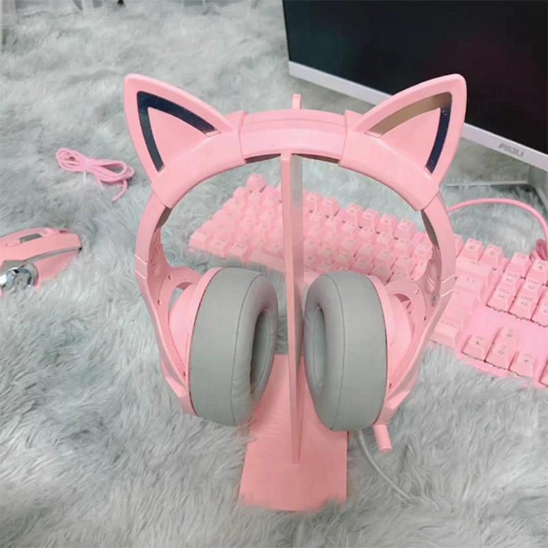 Новинка игровые розовые наушники K9 со светодиодный кой и кошачьими ушками