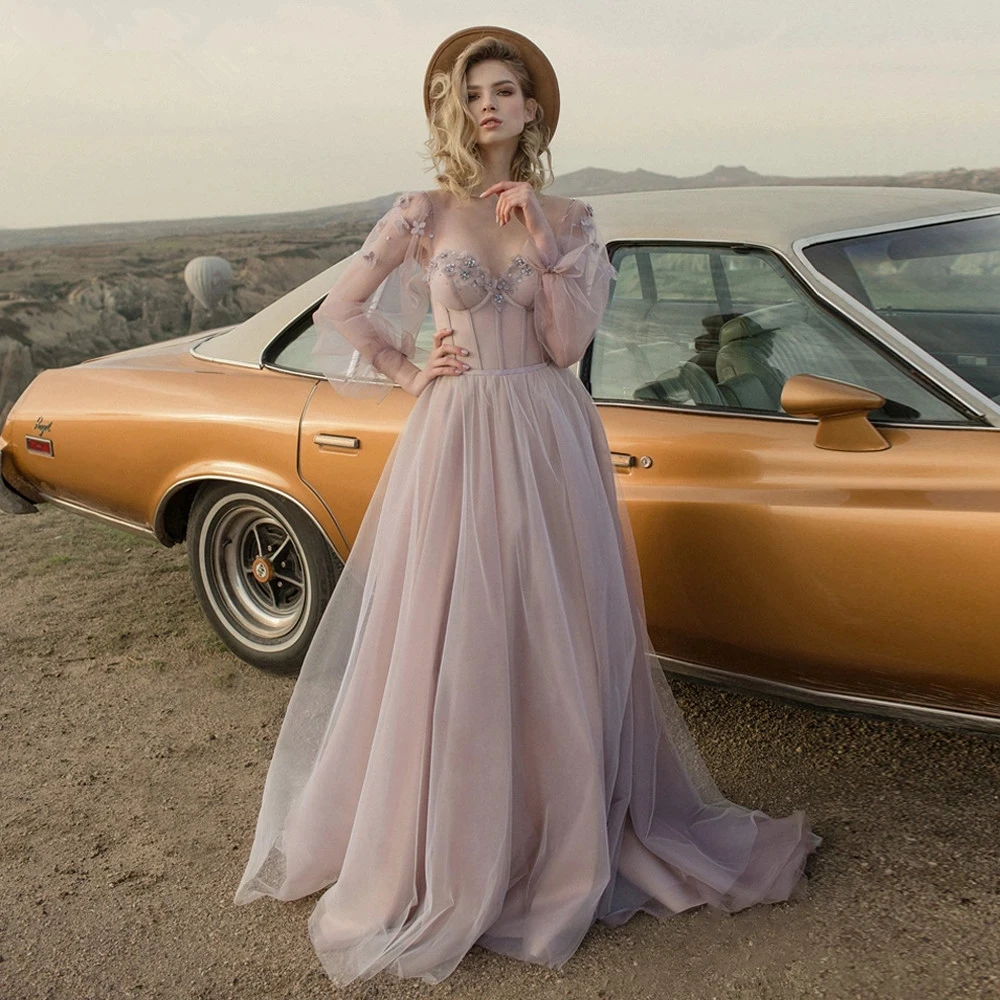 ANNA-BEAUTY Store Romantic Puffy Long Sleeves Pink Illusion Off Shoulder Tulle Beach Open Back Bridal Wedding Dresses For Women
ANNA-BEAUTY Store Romantic Puffy Long Sleeves Pink Illusion Off Shoulder Tulle Beach Open Back Bridal Wedding Dresses For Women