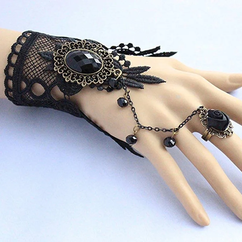 High Quality Black Lace Bracelet Finger Hand Chain Harness Women Bracelet Metal Crystal Charm Steampunk Lady Vintage Jewelry
High Quality Black Lace Bracelet Finger Hand Chain Harness Women Bracelet Metal Crystal Charm Steampunk Lady Vintage Jewelry