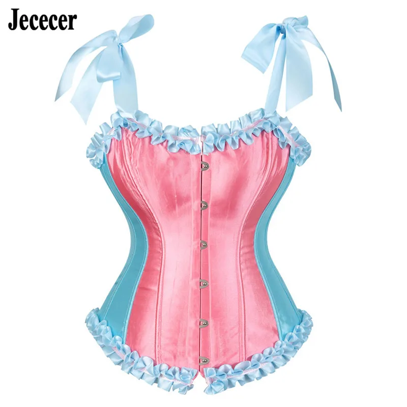 Corset Top Bustiers Overbust Satin Sexy Bow Shoulder strap Victorian Corselet Brocade Vintage Style Korsett for Women Pink Green
Corset Top Bustiers Overbust Satin Sexy Bow Shoulder strap Victorian Corselet Brocade Vintage Style Korsett for Women Pink Green