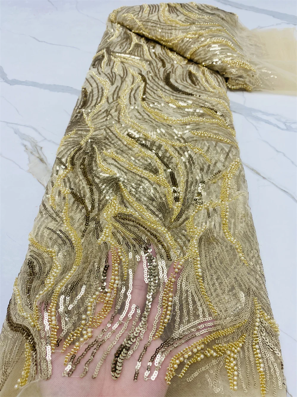 Gold Beaded Lace Fabric High Quality African French Net Lace Fabric Handmade Beads Lace Fabric for Bridal Material 4539B
Gold Beaded Lace Fabric High Quality African French Net Lace Fabric Handmade Beads Lace Fabric for Bridal Material 4539B