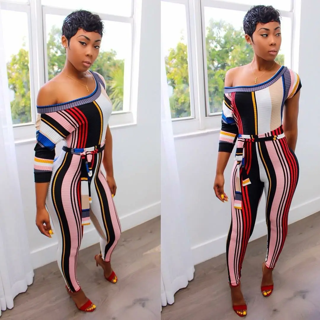 European and American Sexy Fashion Nightclub Women's Long Short Sleeve Fashion Vertical Bar Knitted Jumpsuit jump suit
European and American Sexy Fashion Nightclub Women's Long Short Sleeve Fashion Vertical Bar Knitted Jumpsuit jump suit