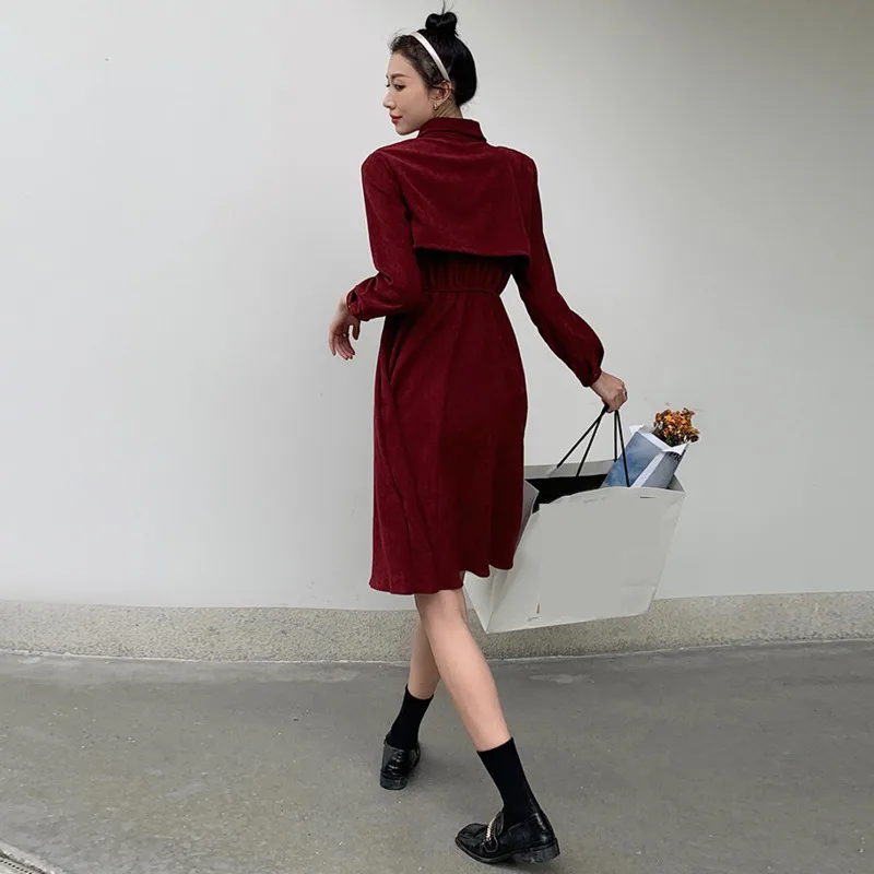 2020 Autumn Corduroy Turn-down Collar All-match Long-sleeved Flare Waist Single-breasted Red Dress For Women D048
2020 Autumn Corduroy Turn-down Collar All-match Long-sleeved Flare Waist Single-breasted Red Dress For Women D048