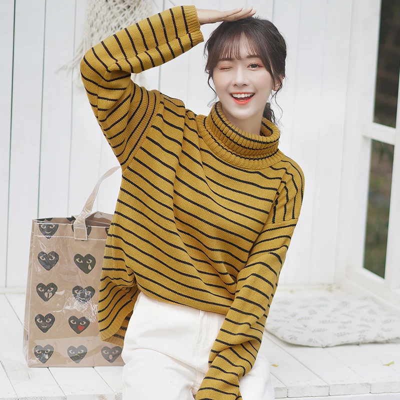 Chic Khaki 19 New Autumn and Winter Turtleneck Sweater Women's Loose Student Striped Knitted Bottoming Shirt Long Sleeve
Chic Khaki 19 New Autumn and Winter Turtleneck Sweater Women's Loose Student Striped Knitted Bottoming Shirt Long Sleeve