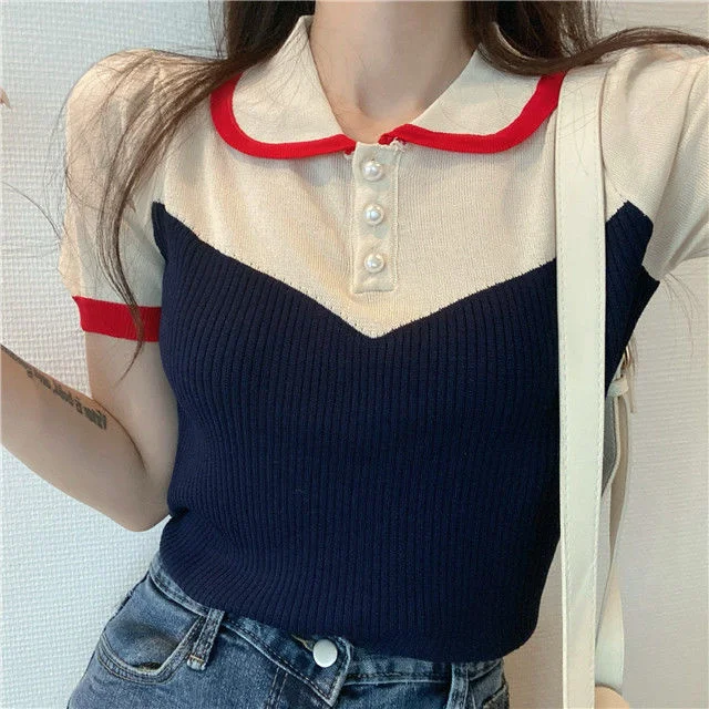 Woman TShirts 2020 Summer Knitted Short Top Lapel Short Sleeve T-shirt Women's Clothing Crop Top Mujer Camisetas
Woman TShirts 2020 Summer Knitted Short Top Lapel Short Sleeve T-shirt Women's Clothing Crop Top Mujer Camisetas