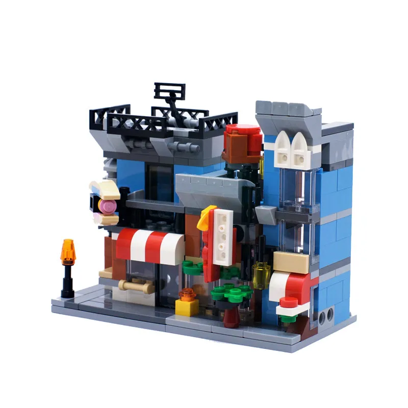 148 шт. строительные блоки MOC креативные мини-уличные уголки магазин-делец модель