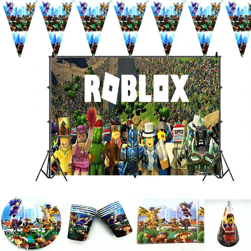 Roblox Game Theme Birthday Party Decoration Supplies Paper Towel Plate Paper Cup Hat Pennant Accessories Boys Children Toys Gift 
Roblox Game Theme Birthday Party Decoration Supplies Paper Towel Plate Paper Cup Hat Pennant Accessories Boys Children Toys Gift