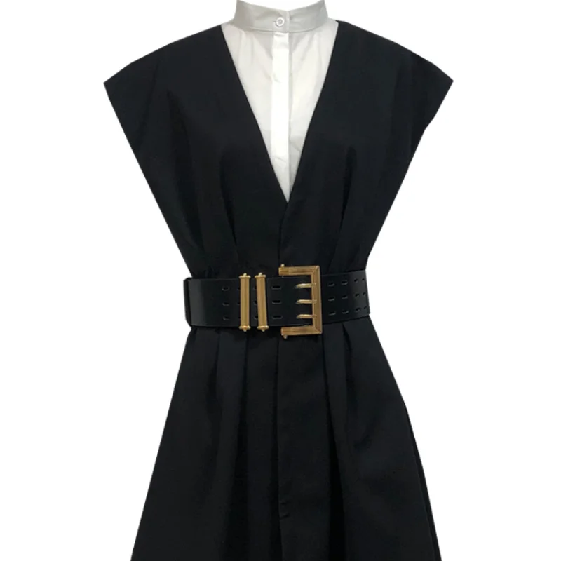 Hepburn Style 2021 Summer New Office Lady Dress Elegant Stitching Fake Two-Piece Dress for Women Slim Waist Belt Formal Dresses
Hepburn Style 2021 Summer New Office Lady Dress Elegant Stitching Fake Two-Piece Dress for Women Slim Waist Belt Formal Dresses