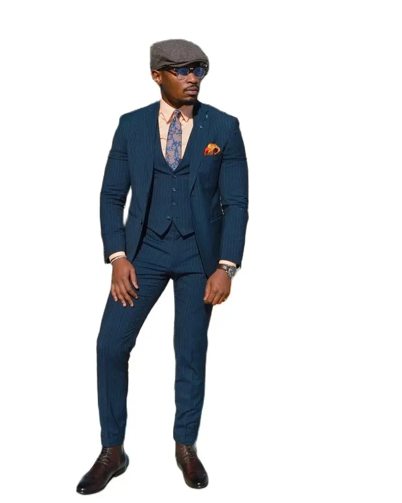 Tailor-Made High Quality Navy Blue Stripe Notch Lapel Two Buttons Male Formal Clothes 3 Pcs For Groomsman Wedding Slim Fit Wear
Tailor-Made High Quality Navy Blue Stripe Notch Lapel Two Buttons Male Formal Clothes 3 Pcs For Groomsman Wedding Slim Fit Wear