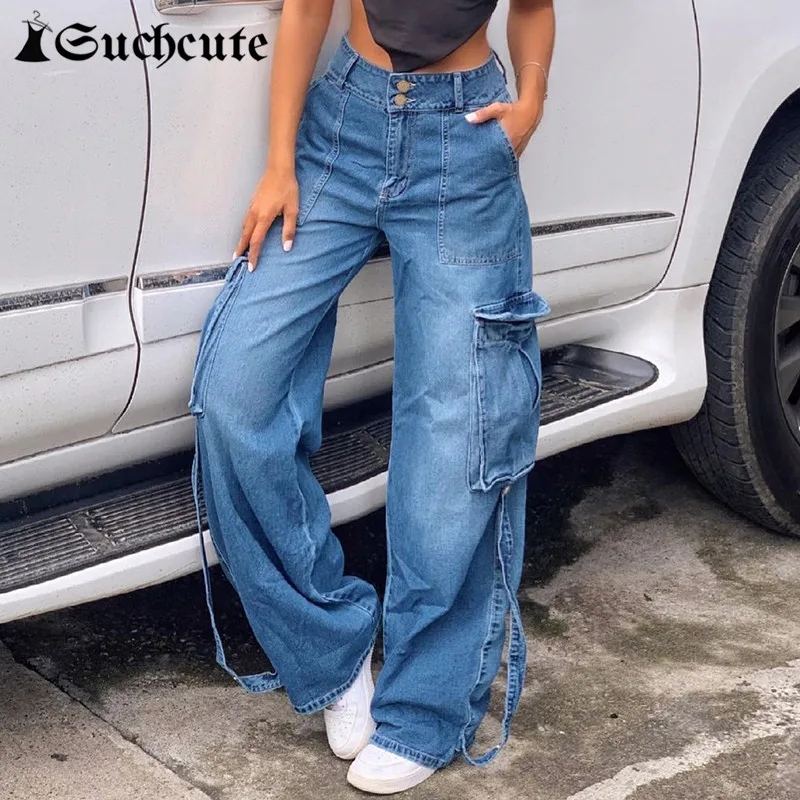 SUCHCUTE Women Baggy Jeans Bule Harajuku Casual Pockets Hight Waist Denim Trousers Korean Fashion Cargo Pants Streetwear 2021
SUCHCUTE Women Baggy Jeans Bule Harajuku Casual Pockets Hight Waist Denim Trousers Korean Fashion Cargo Pants Streetwear 2021