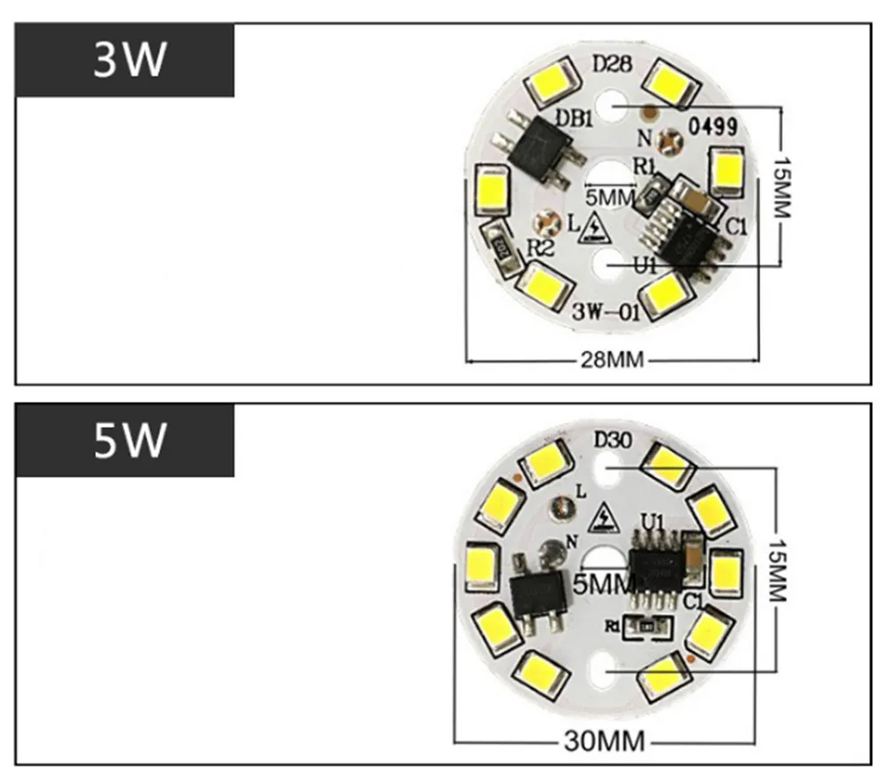 Светодиод PCB 220 В переменного тока 1-50 шт. SMD2835 3 Вт 5 7 9 12 15 18 встроенный драйвер IC
