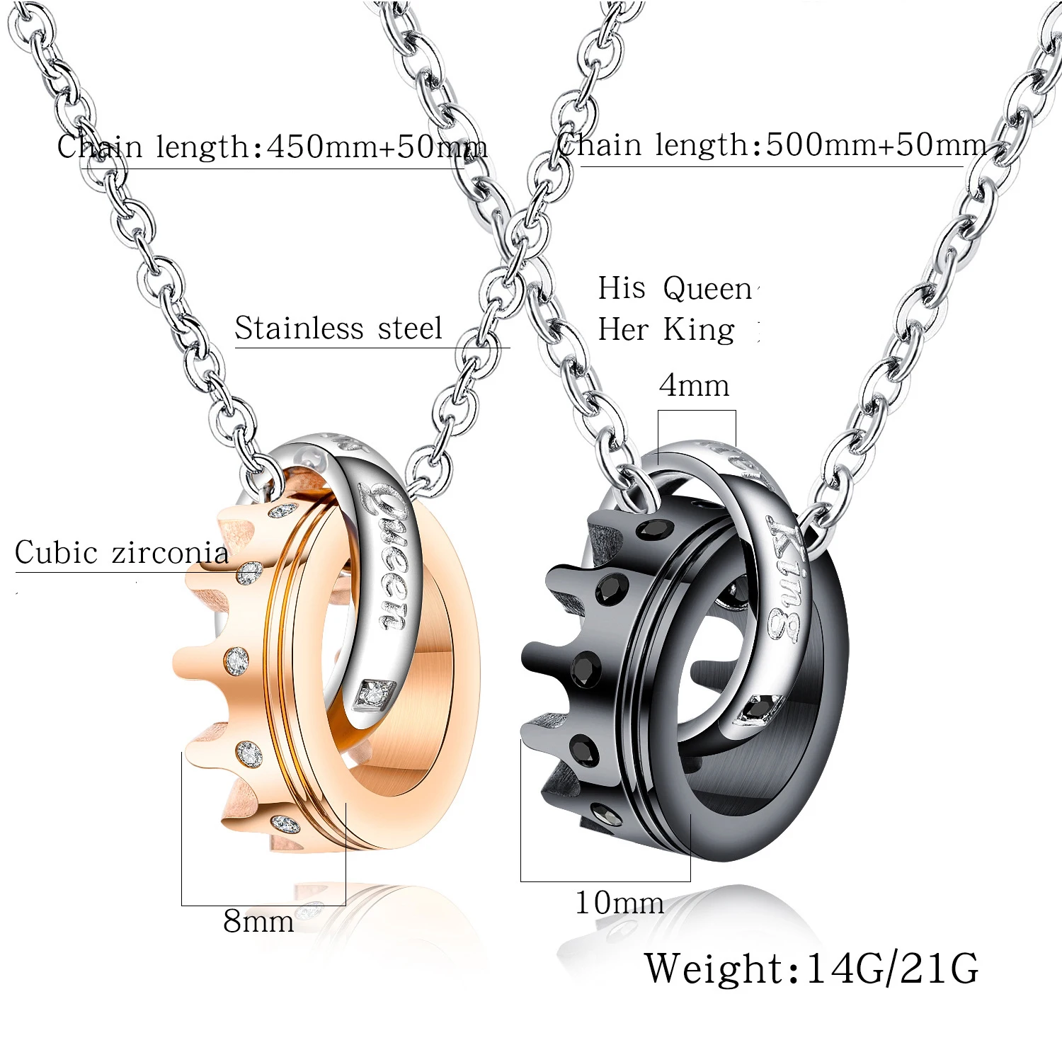 Jewelry 2021 Trend Stainless Steel Rose Gold Her King Her Queen Crown Set Zircon Couple Necklace 55CM 50CM Women's Neck Chain
Jewelry 2021 Trend Stainless Steel Rose Gold Her King Her Queen Crown Set Zircon Couple Necklace 55CM 50CM Women's Neck Chain
