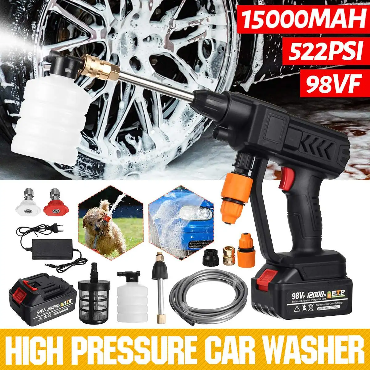 21V Cordless 36BAR High Pressure Car Wash Water Gun Portable Car Washer Parkside Pump Washing Gun Machine For Makita Battery
21V Cordless 36BAR High Pressure Car Wash Water Gun Portable Car Washer Parkside Pump Washing Gun Machine For Makita Battery