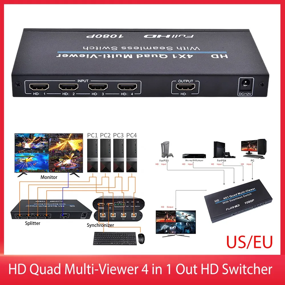 4x1 Multiviewer HDMI-compatible 4 Input 1 Output Monitor Quad Multi-viewer 1080P Audio Video Converter 4 Screens Seamless Switch
4x1 Multiviewer HDMI-compatible 4 Input 1 Output Monitor Quad Multi-viewer 1080P Audio Video Converter 4 Screens Seamless Switch