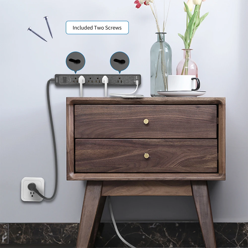 NTONPOWER Wall Mount US Power Strip Surge Protector 500J 6AC Outlets 2 USB Ports With 15ft Long Extension Cord For Home Office
NTONPOWER Wall Mount US Power Strip Surge Protector 500J 6AC Outlets 2 USB Ports With 15ft Long Extension Cord For Home Office