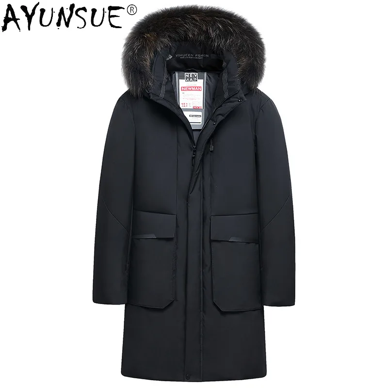 

AYUNSUE Winter Jacket Men Clothing 90% White Duck Down Mens Jackets Raccoon Fur Coat Male Hooded Thick Parkas Ropa Hombre LXR627