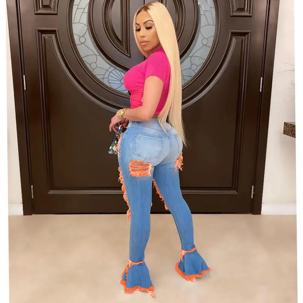 Classic Tassel Denim Ruffled Trousers Skinny Ripped Hole Flare Jeans Women 2020 High Waist Jeans Slim Ripped Jeans for Women 15
Classic Tassel Denim Ruffled Trousers Skinny Ripped Hole Flare Jeans Women 2020 High Waist Jeans Slim Ripped Jeans for Women 15