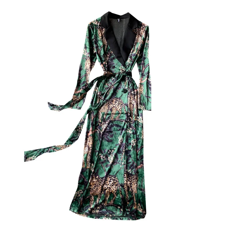 High-end printed lace-up suit collar office dress women elegant fashion double breasted gold velvet long dress summer
High-end printed lace-up suit collar office dress women elegant fashion double breasted gold velvet long dress summer
