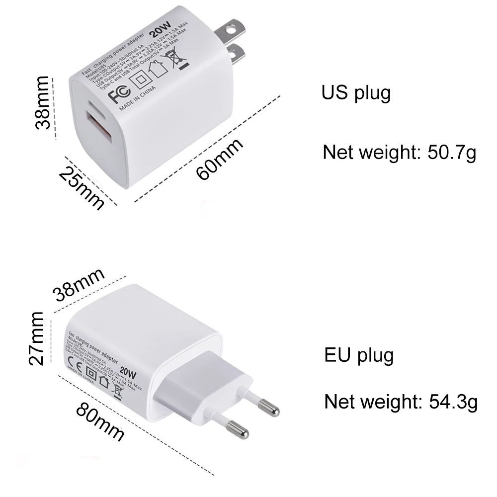 PD 20W Power Charger for iPhone 12 Pro Max mini QC3.0 USB type-C Dual Ports Wall Mobile Phone Charger for Samsung Fast charging
PD 20W Power Charger for iPhone 12 Pro Max mini QC3.0 USB type-C Dual Ports Wall Mobile Phone Charger for Samsung Fast charging