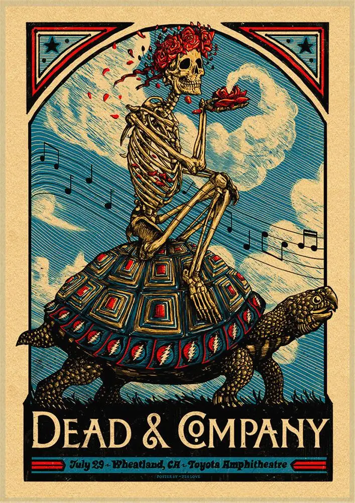 Винтажный постер из крафт-бумаги Dead & Company с изображением известной рок-группы