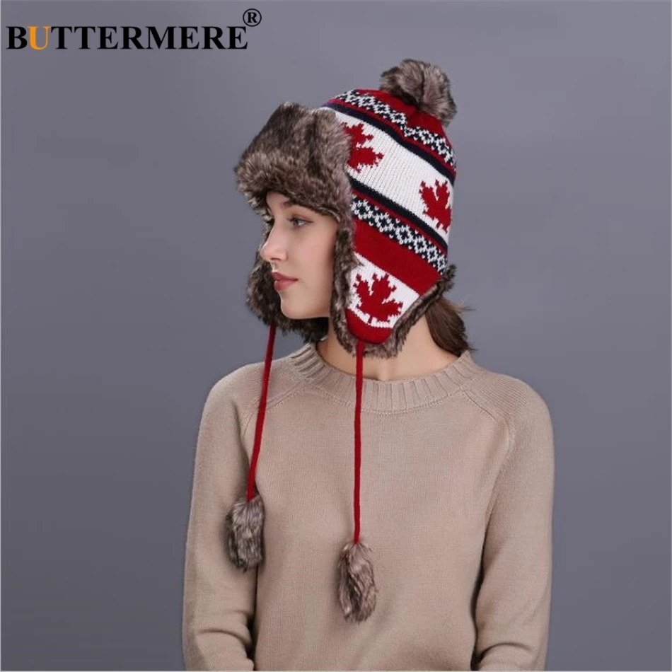BUTTERMERE Red Russian Ushanka Hat Female Winter Warm Earflaps Fur Bomber Hats Caps Women Maple Leaf Christmas Beanies Pompom
BUTTERMERE Red Russian Ushanka Hat Female Winter Warm Earflaps Fur Bomber Hats Caps Women Maple Leaf Christmas Beanies Pompom
