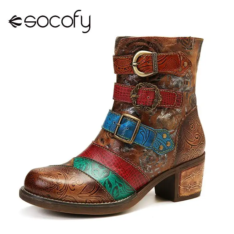 SOCOFY Printing Roses Metal Buckle Genuine Leather Splicing Low Heel Cozy Short Boots Elegant Shoes Women Shoes Botas Mujer
SOCOFY Printing Roses Metal Buckle Genuine Leather Splicing Low Heel Cozy Short Boots Elegant Shoes Women Shoes Botas Mujer