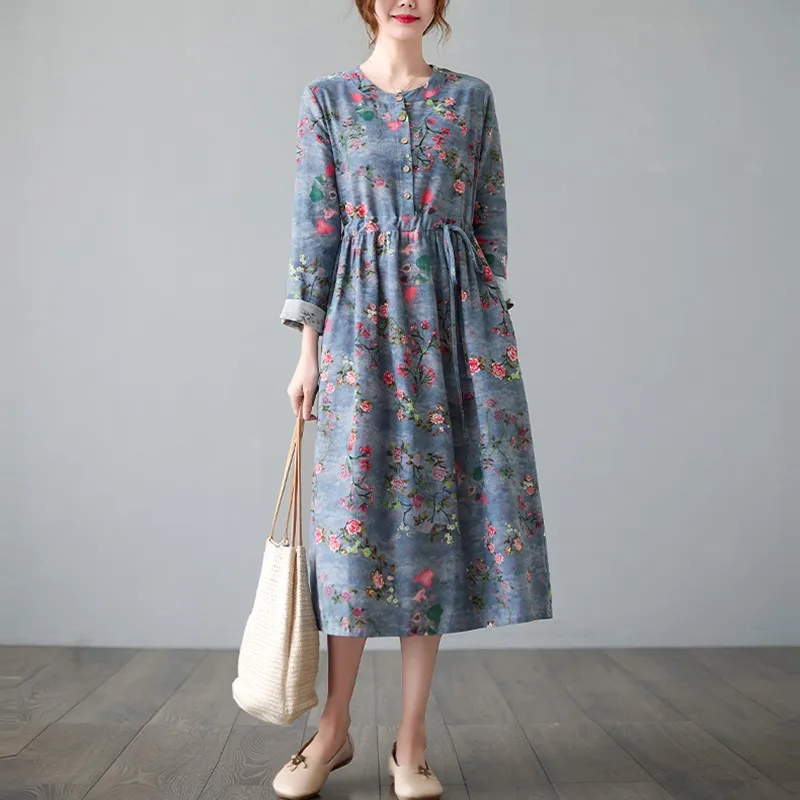 Женское длинное платье-трапеция из хлопка и льна, повседневное элегантное платье-трапеция с цветочным принтом в винтажном стиле, B1180, осень ... 
Женское длинное платье-трапеция из хлопка и льна, повседневное элегантное платье-трапеция с цветочным принтом в винтажном стиле, B1180, осень ...