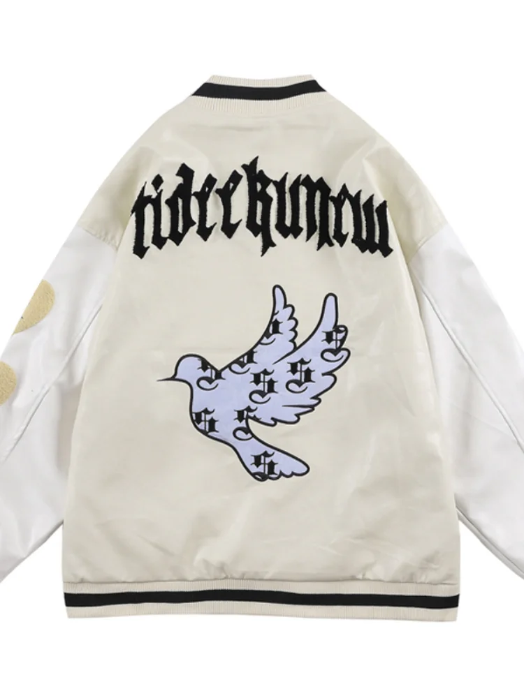 Men Splicing PU Leather Flight Jacket Couple Bird Embroidery Flocking Retro Baseball Uniform Trend Casual Bomber Jackets Spring
Men Splicing PU Leather Flight Jacket Couple Bird Embroidery Flocking Retro Baseball Uniform Trend Casual Bomber Jackets Spring