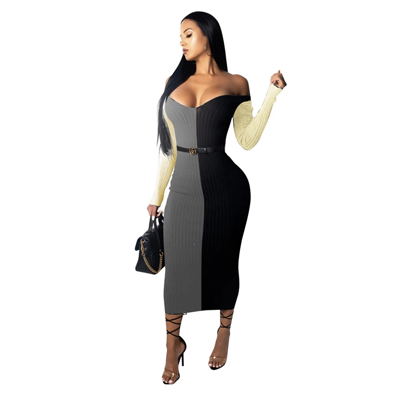 Cutubly Off Shoulder Sexy Bodycon Dress Color Patchwork Maxi Dress Ribbed V-Neck Long Sleeve Dress Autumn Fashion Casual Dresses
Cutubly Off Shoulder Sexy Bodycon Dress Color Patchwork Maxi Dress Ribbed V-Neck Long Sleeve Dress Autumn Fashion Casual Dresses