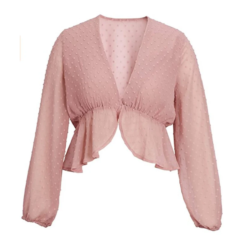 All-Match Retro Deep-V Long Sleeve Chiffon Shirt Sweet Girls Fashion Polyester Chest Bow Leaky Waist Sexy Wave Point Design
All-Match Retro Deep-V Long Sleeve Chiffon Shirt Sweet Girls Fashion Polyester Chest Bow Leaky Waist Sexy Wave Point Design