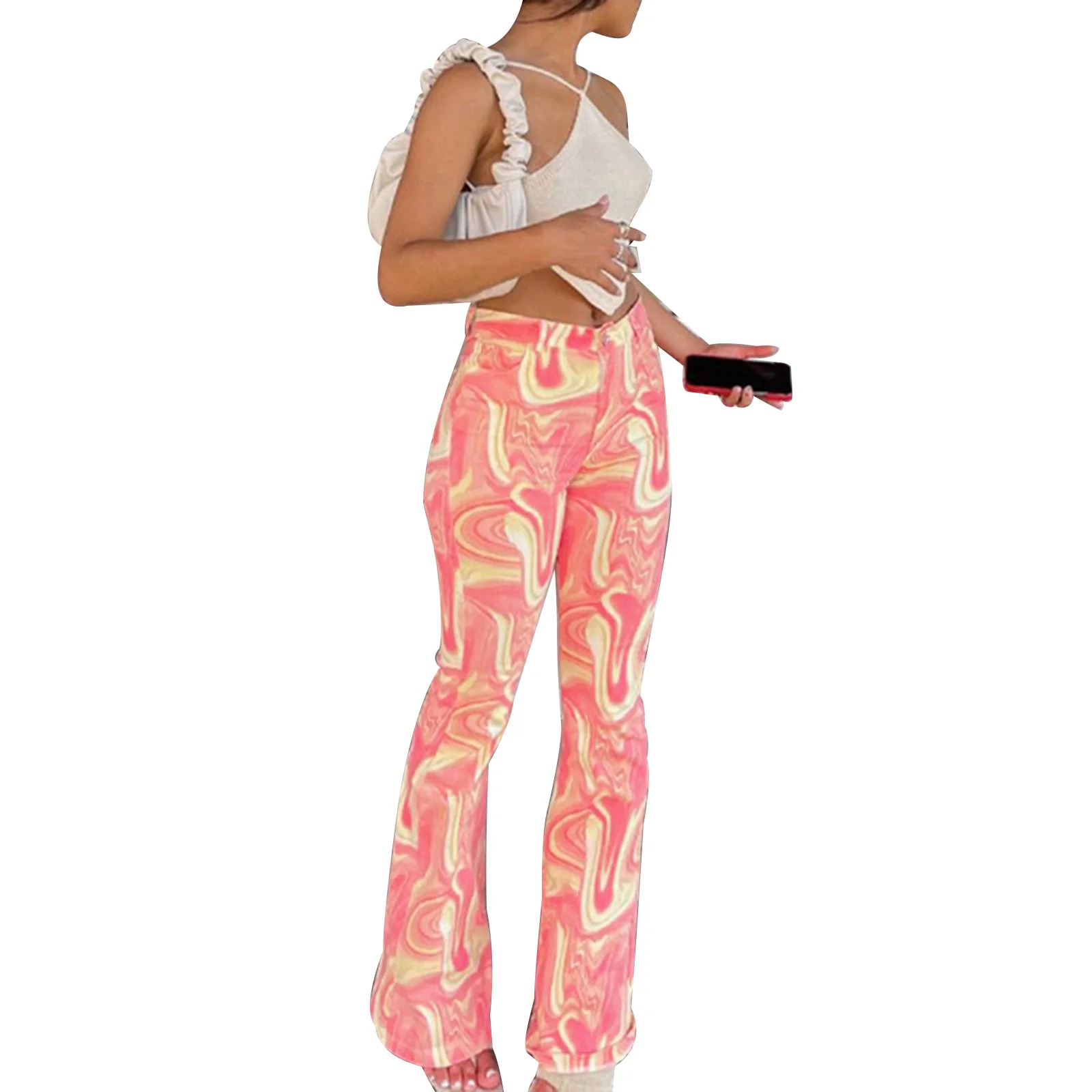 Women Autumn Polyester Bootcut Pants Adults High-waisted Ripple Print Trousers with Pockets
Women Autumn Polyester Bootcut Pants Adults High-waisted Ripple Print Trousers with Pockets