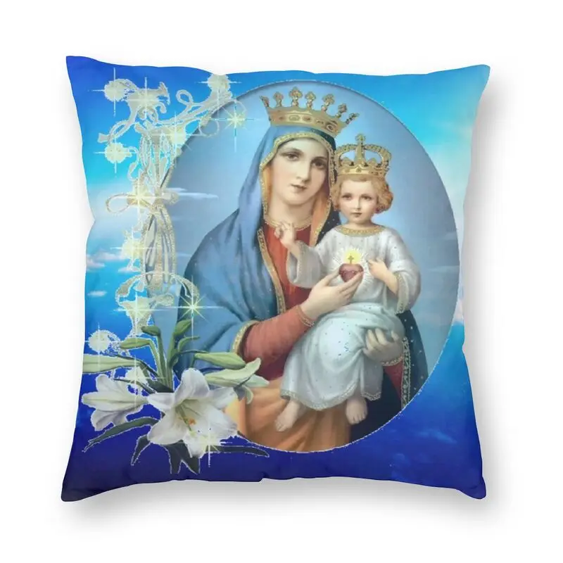 

Virgin Mary Square Pillowcover Decoration Catholic Christian Cushion Cover Throw Pillow for Living Room Double-sided Printing