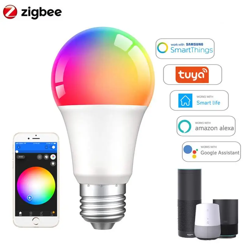 

Умная лампочка Zigbee3.0 с цоколем Е27, светильник с изменением цвета, 9 Вт, дистанционное управление через приложение, работает с Alexa Google Home