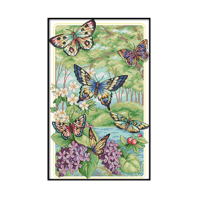 

Joy Sunday Printed Cross Stitch Kits Stamped 14CT 11CT Butterflies Forest Counted Patterns Fabric Embroidery Needlework Gift Set