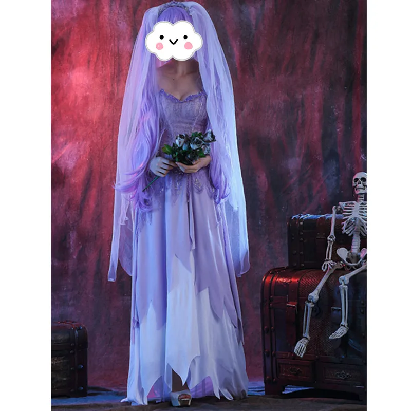 Deluxe Woman's Lace Purple Long Dress Halloween Cosplay Ghost Bride Costumes Spirit Festival Disfraces Bride Costume
Deluxe Woman's Lace Purple Long Dress Halloween Cosplay Ghost Bride Costumes Spirit Festival Disfraces Bride Costume