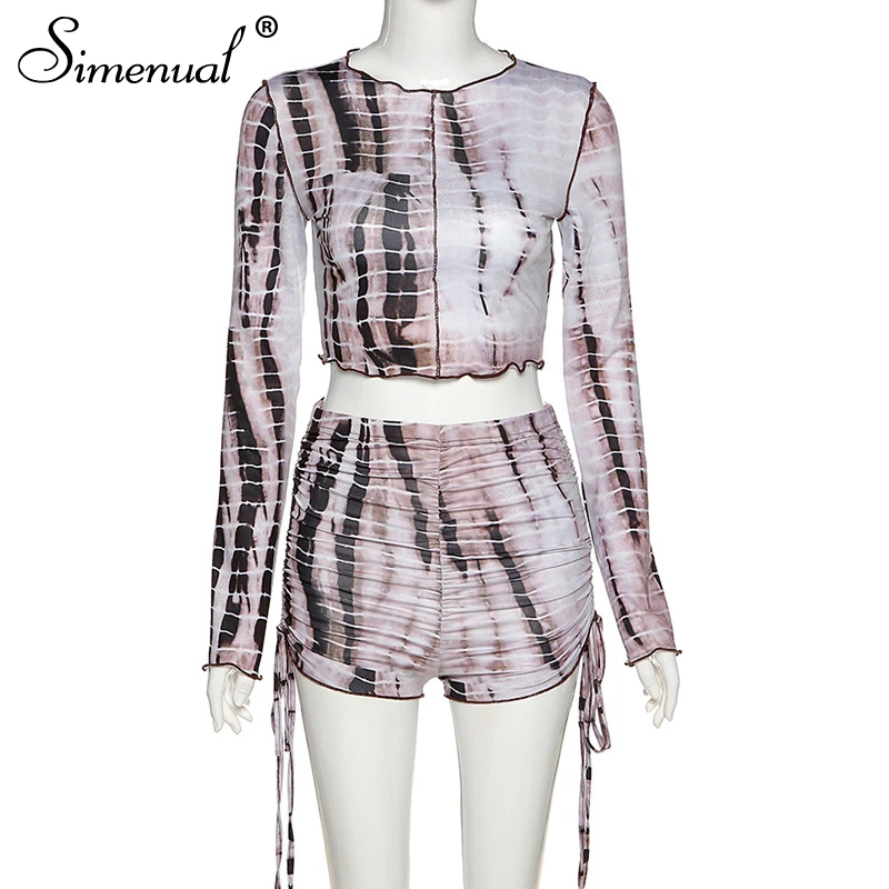 Simenual Drawstring Printed Patchwork Women Matching Sets Long Sleeve Bodycon Party Club 2 Piece Outfits Crop Top And Shorts Set 
Simenual Drawstring Printed Patchwork Women Matching Sets Long Sleeve Bodycon Party Club 2 Piece Outfits Crop Top And Shorts Set