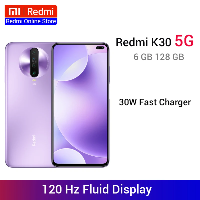 Xiaomi Redmi K30 смартфон с восьмиядерным процессором Snapdragon 765G ОЗУ 6 ГБ ПЗУ 128 64 мп 120 Гц 4500