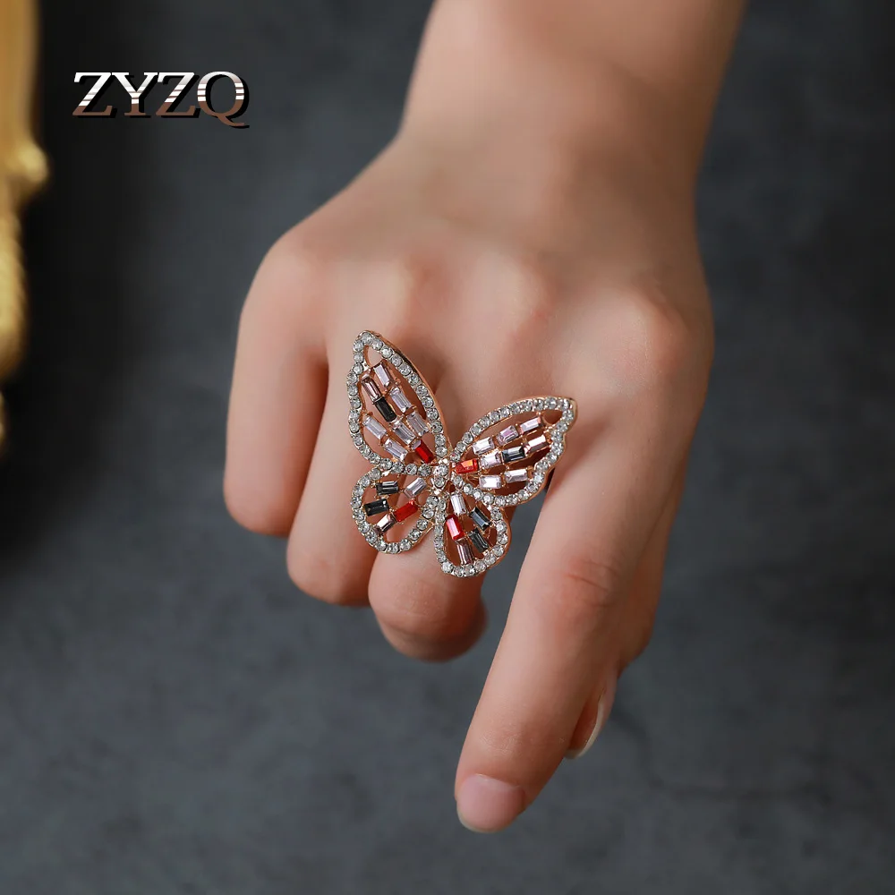 ZYZQ массивное кольцо с полыми бабочками для женщин модное блестящее Открытое