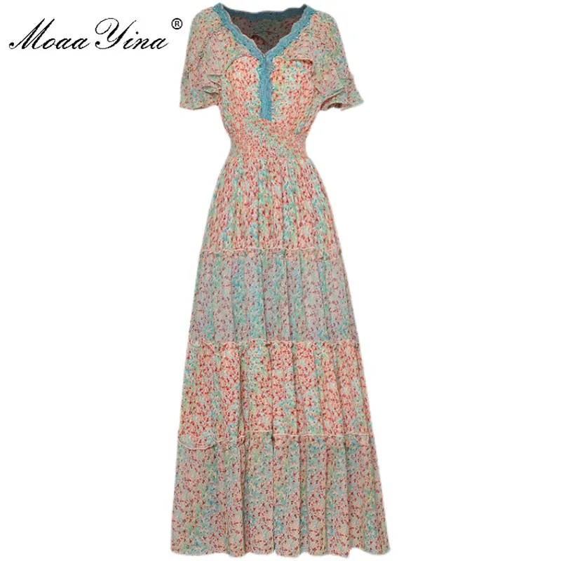 MoaaYina Fashion Designer dress Summer Women's Dress Beaded Lace V-neck Ruffles Short sleeve Elastic waist Floral-Print Dresses
MoaaYina Fashion Designer dress Summer Women's Dress Beaded Lace V-neck Ruffles Short sleeve Elastic waist Floral-Print Dresses