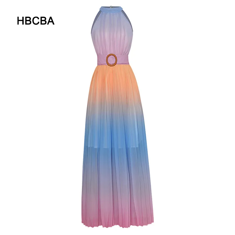 HBCBA 2021 Women's Vacation Sexy Hanging Neck Dress Summer Pleated Sashes Fashion Gradually Changing Color Long A Line Dress
HBCBA 2021 Women's Vacation Sexy Hanging Neck Dress Summer Pleated Sashes Fashion Gradually Changing Color Long A Line Dress